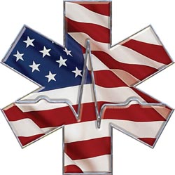 Red white and blue star of life with ekg running through it that links back to the main homepage.